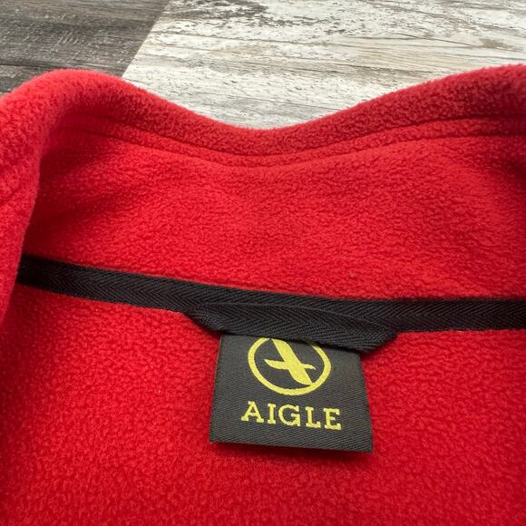 Aigle‎ Red Black Men XL Microfleece Full Zip Mock Neck Windgear Jacket Gorpcore - Picture 4 of 8
